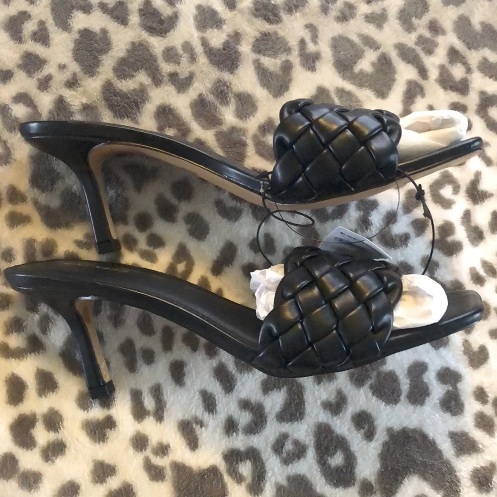 Express Black Quilted Slide Heeled Sandal Size 9